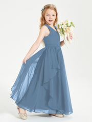 Robes de Demoiselle d'Honneur Junior en Mousseline de Style Boho Bleu de Schiste