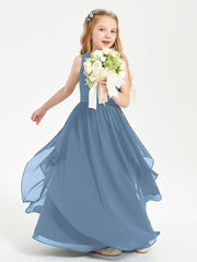 Robes de Demoiselle d'Honneur Junior en Mousseline de Style Boho Bleu de Schiste
