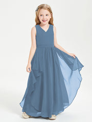 Robes de Demoiselle d'Honneur Junior en Mousseline de Style Boho Bleu de Schiste