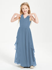 Robes de Demoiselle d'Honneur Junior en Mousseline de Style Boho Bleu de Schiste