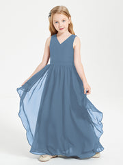 Robes de Demoiselle d'Honneur Junior en Mousseline de Style Boho Bleu de Schiste