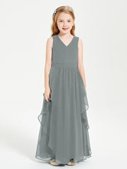 Robes de Demoiselle d'Honneur Junior en Mousseline de Style Boho Gris Acier