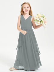 Robes de Demoiselle d'Honneur Junior en Mousseline de Style Boho Gris Acier
