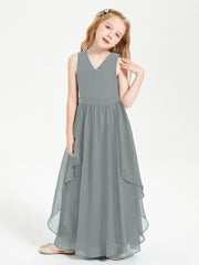 Robes de Demoiselle d'Honneur Junior en Mousseline de Style Boho Gris Acier