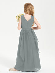 Robes de Demoiselle d'Honneur Junior en Mousseline de Style Boho Gris Acier