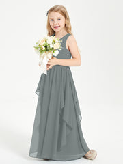 Robes de Demoiselle d'Honneur Junior en Mousseline de Style Boho Gris Acier