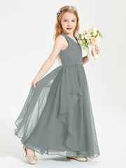 Robes de Demoiselle d'Honneur Junior en Mousseline de Style Boho Gris Acier