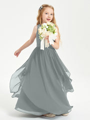 Robes de Demoiselle d'Honneur Junior en Mousseline de Style Boho Gris Acier