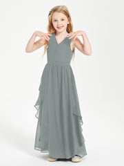Robes de Demoiselle d'Honneur Junior en Mousseline de Style Boho Gris Acier