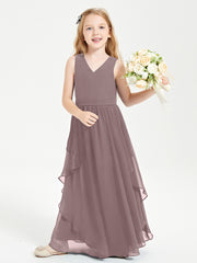 Robes de Demoiselle d'Honneur Junior en Mousseline de Style Boho Vintage Mauve