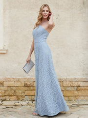 Robe Fourreau en Dentelle Longueur au Sol à Col Licou Bleu Poudré