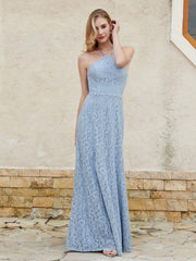 Robe Fourreau en Dentelle Longueur au Sol à Col Licou Bleu Poudré
