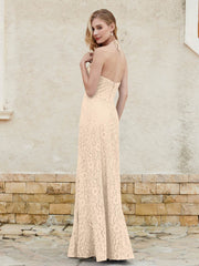 Robe Fourreau en Dentelle Longueur au Sol à Col Licou Champagne Grande Taille