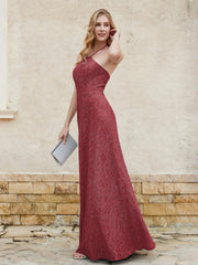Robe Fourreau en Dentelle Longueur au Sol à Col Licou Cannelle Rose