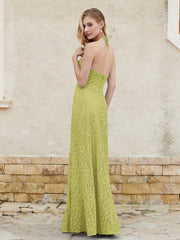 Robe Fourreau en Dentelle Longueur au Sol à Col Licou Trèfle