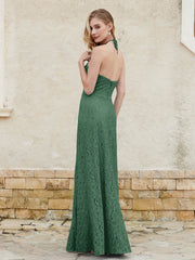 Robe Fourreau en Dentelle Longueur au Sol à Col Licou Vert Foncé Grande Taille
