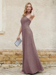 Robe Fourreau en Dentelle Longueur au Sol à Col Licou Dusk