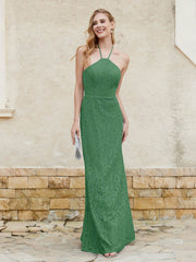 Robe Fourreau en Dentelle Longueur au Sol à Col Licou Emeraude Grande Taille