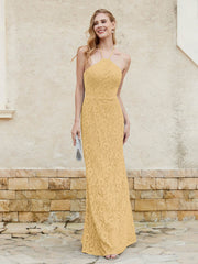 Robe Fourreau en Dentelle Longueur au Sol à Col Licou Or Grande Taille