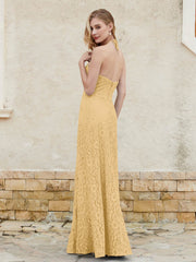 Robe Fourreau en Dentelle Longueur au Sol à Col Licou Or