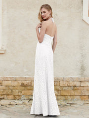 Robe Fourreau en Dentelle Longueur au Sol à Col Licou Ivoire