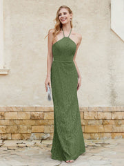 Robe Fourreau en Dentelle Longueur au Sol à Col Licou Mousse Grande Taille