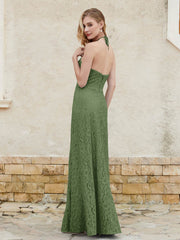 Robe Fourreau en Dentelle Longueur au Sol à Col Licou Mousse
