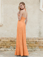 Robe Fourreau en Dentelle Longueur au Sol à Col Licou Orange