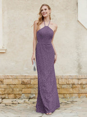 Robe Fourreau en Dentelle Longueur au Sol à Col Licou Plum Grande Taille