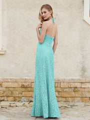 Robe Fourreau en Dentelle Longueur au Sol à Col Licou Spa