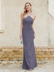 Robe Fourreau en Dentelle Longueur au Sol à Col Licou Orageux Grande Taille
