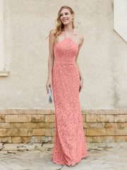 Robe Fourreau en Dentelle Longueur au Sol à Col Licou Crépuscule