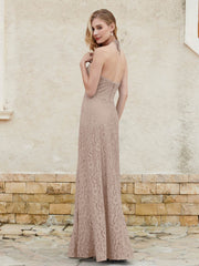 Robe Fourreau en Dentelle Longueur au Sol à Col Licou Taupe Grande Taille