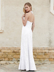 Robe Fourreau en Dentelle Longueur au Sol à Col Licou Blanc Grande Taille