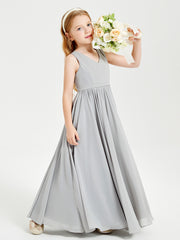 Robes de Demoiselle d'Honneur Junior Élégantes Sans Manches Argent