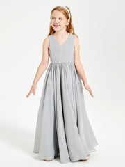Robes de Demoiselle d'Honneur Junior Élégantes Sans Manches Argent