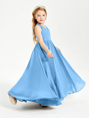 Robes de Demoiselle d'Honneur Junior Élégantes Sans Manches Bleu