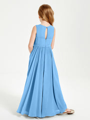 Robes de Demoiselle d'Honneur Junior Élégantes Sans Manches Bleu