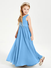 Robes de Demoiselle d'Honneur Junior Élégantes Sans Manches Bleu