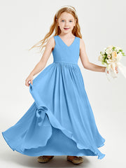 Robes de Demoiselle d'Honneur Junior Élégantes Sans Manches Bleu