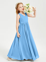 Robes de Demoiselle d'Honneur Junior Élégantes Sans Manches Bleu