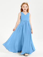 Robes de Demoiselle d'Honneur Junior Élégantes Sans Manches Bleu