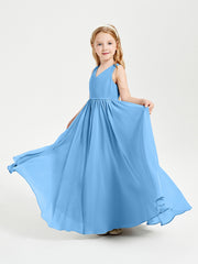 Robes de Demoiselle d'Honneur Junior Élégantes Sans Manches Bleu
