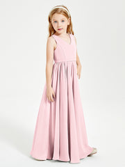 Robes de Demoiselle d'Honneur Junior Élégantes Sans Manches Rose Pâle