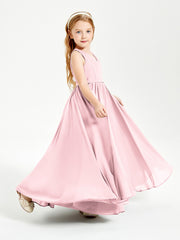 Robes de Demoiselle d'Honneur Junior Élégantes Sans Manches Rose Pâle