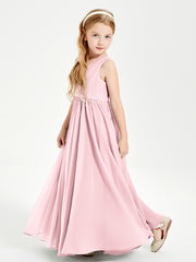 Robes de Demoiselle d'Honneur Junior Élégantes Sans Manches Rose Pâle