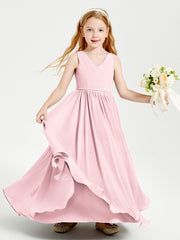 Robes de Demoiselle d'Honneur Junior Élégantes Sans Manches Rose Pâle