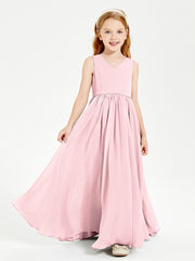 Robes de Demoiselle d'Honneur Junior Élégantes Sans Manches Rose Pâle
