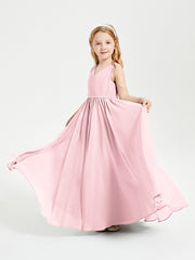 Robes de Demoiselle d'Honneur Junior Élégantes Sans Manches Rose Pâle