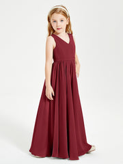Robes de Demoiselle d'Honneur Junior Élégantes Sans Manches Bordeaux
